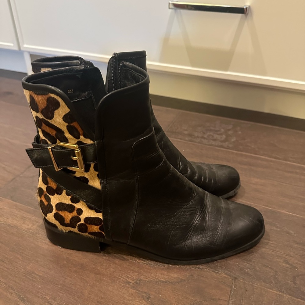 Michael Kors Leopard Print Black Ankle Boots